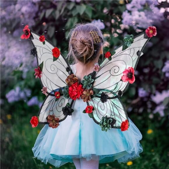 Fairy Wings for Women - Renaissance Costume Butterfly Wings with Flowers - Picture 3 of 7